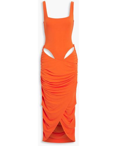 Paris Georgia Basics Mariah Ruched Cutout Stretch-tm Jersey Maxi Dress - Orange