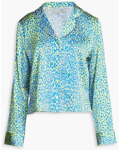 Stella McCartney Leopard-print Stretch-silk Satin Pyjama Top - Blue