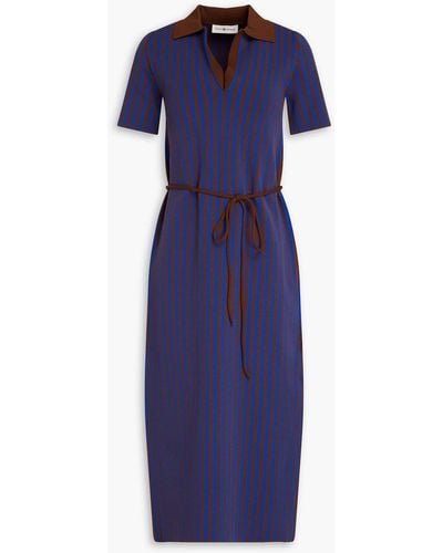Tory Burch Belted Striped Jacquard-knit Midi Dress - Blue