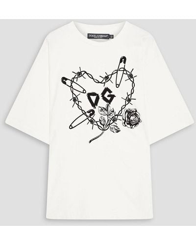 Dolce & Gabbana T-shirt aus baumwoll-jersey mit print - Weiß