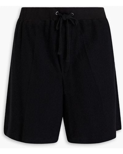 James Perse Waffle-knit Cotton And Cashmere-blend Drawstring Shorts - Black