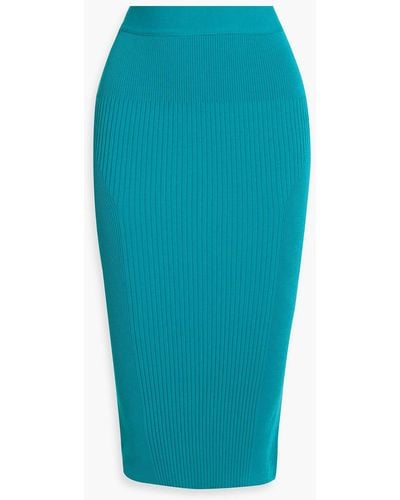 Hervé Léger Ribbed-knit Midi Skirt - Blue