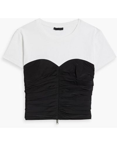 ATM Cropped Ruched Silk And Stretch-cotton Jersey Top - Black