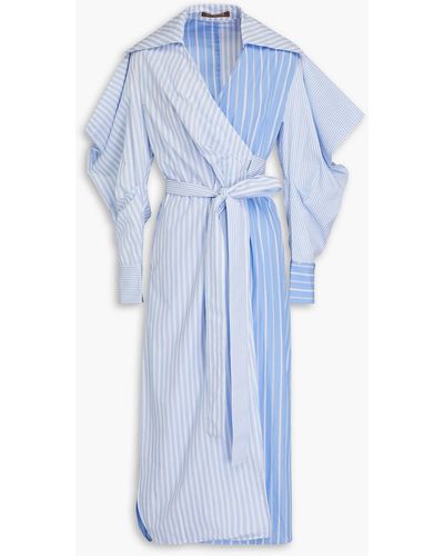 Rejina Pyo Midi-wickelkleid aus baumwollpopeline mit streifen - Blau