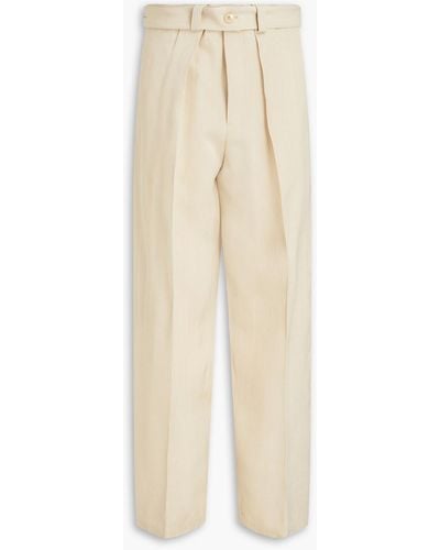 Jil Sander Belted Pleated Crepe Trousers - Natural