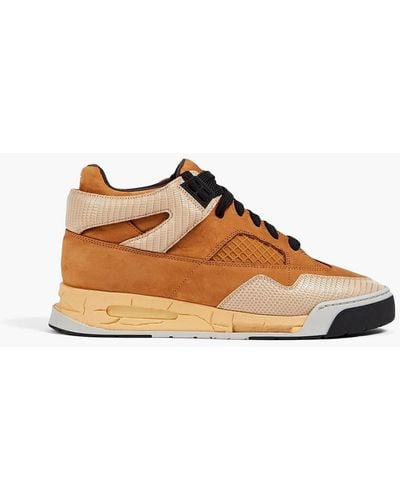 Maison Margiela Mesh, Nubuck And Lizard-effect Leather Sneakers - Brown