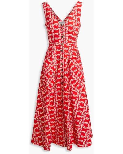 Saloni Zoey Cutout Printed Cotton-poplin Midi Dress - Red
