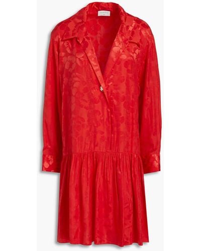 Sandro Gathe Silk-blend Satin-jacquard Mini Dress - Red