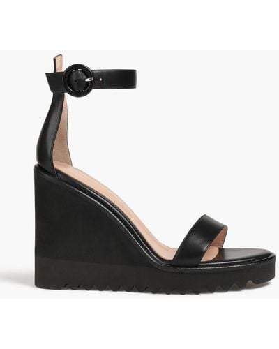 Gianvito Rossi Eleanor Leather Wedge Sandals - Black