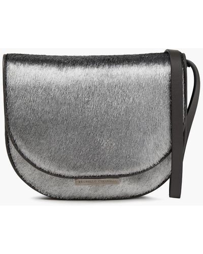 Brunello Cucinelli Leather-trimmed Calf Hair Shoulder Bag - Metallic