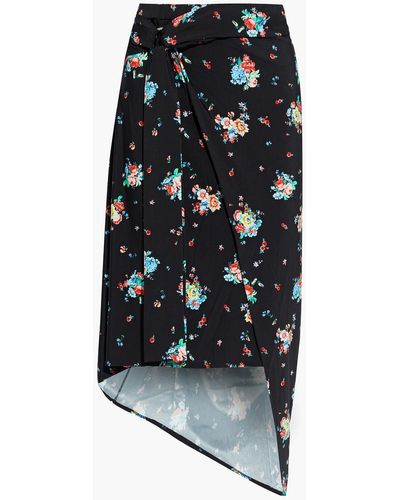 Rabanne Wrap-effect Floral-print Satin-jersey Midi Skirt - Black