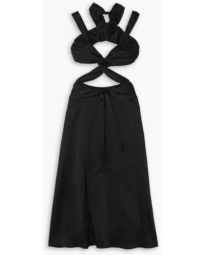 Halpern Cutout Twisted Satin Midi Dress - Black