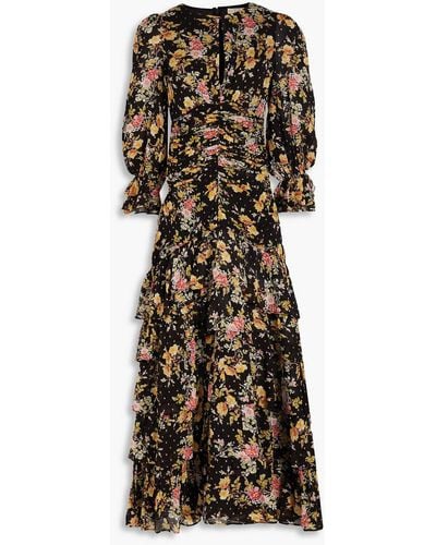 byTiMo Tiered Floral-print Metallic Fil Coupé Georgette Maxi Dress - Black