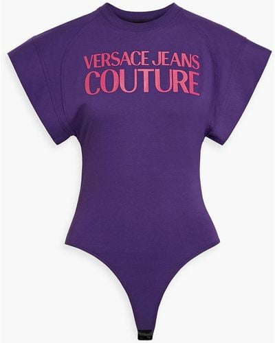 Versace Logo-print Cotton-jersey Bodysuit - Purple