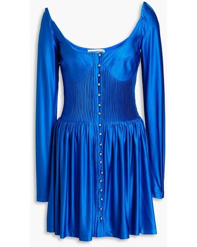 Rabanne Pintucked Satin-jersey Mini Dress - Blue