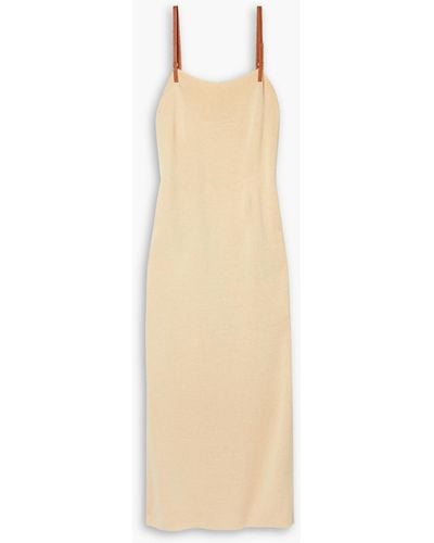 Lafayette 148 New York Leather-trimmed Cotton-blend Maxi Dress - White