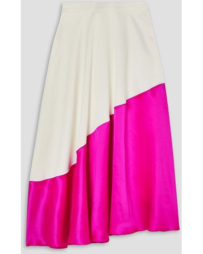Halpern Two-tone Silk-satin Midi Skirt - Pink