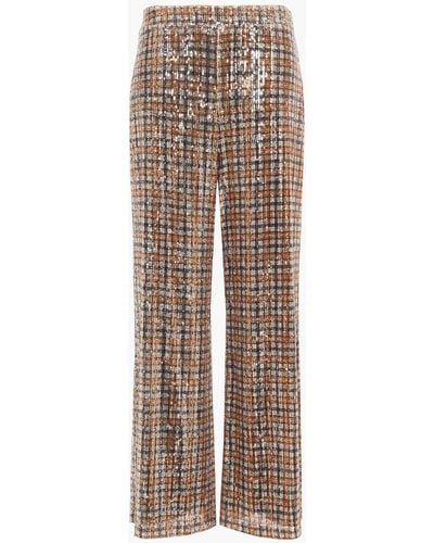 Badgley Mischka Sequined Checked Mesh Wide-leg Trousers - Grey