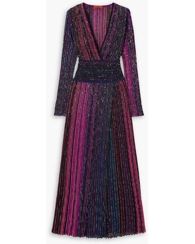 Missoni Sequin-embellished Striped Ribbed Silk-blend Maxi Dress - Purple