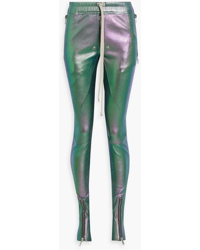 Rick Owens Zip-detailed Iridescent Leather-blend leggings - Green