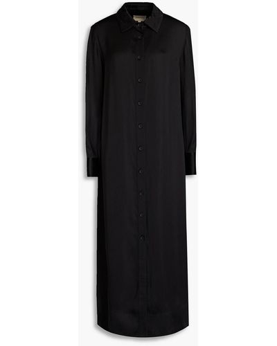 Loulou Studio Ara Satin Midi Shirt Dress - Black