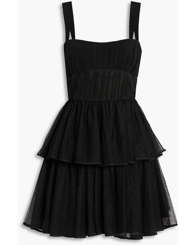 Jonathan Simkhai Annabella Tiered Silk-tulle And Georgette Mini Dress - Black