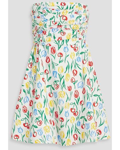 HVN Karla Strapless Floral-print Cotton-blend Poplin Mini Dress - White