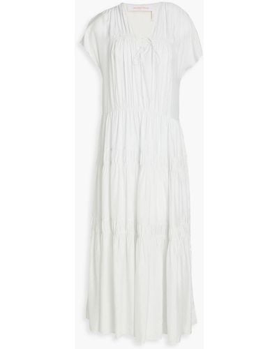See By Chloé Tiered Gathered Habotai Midi Dress - White