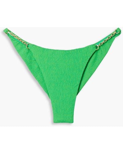 ViX Chain-embellished Stretch-seersucker Bikini Briefs - Green