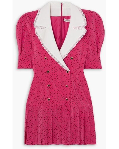 Alessandra Rich Lace-trimmed Polka-dot Silk-crepe Mini Dress - Pink