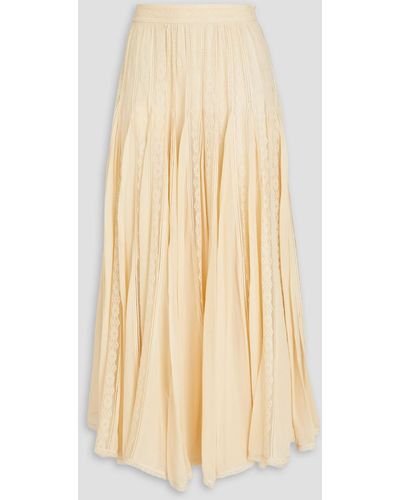 Zimmermann Chantilly Lace-paneled Chiffon Midi Skirt - Natural