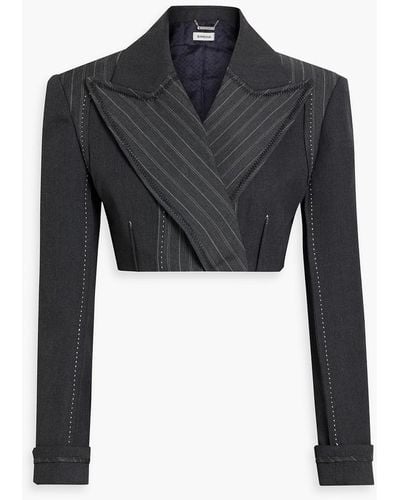 Jonathan Simkhai Clare Cropped Pinstriped Wool-blend Twill Blazer - Black