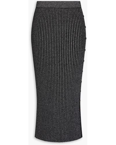 Tory Burch Ribbed Metallic Merino Wool-blend Midi Pencil Skirt - Black