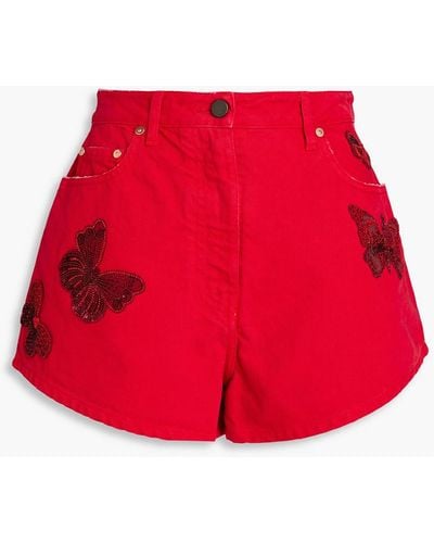 Valentino Garavani Embellished Denim Shorts - Red