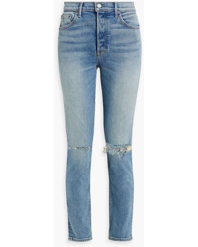 GRLFRND Karolina Distressed High-rise Slim-leg Jeans - Blue