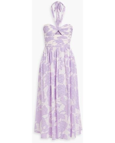 AMUR Selina Floral-print Fil Coupé Chiffon Halterneck Midi Dress - Purple