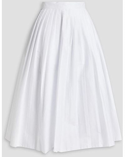 Halston Dia Pleated Cotton-poplin Midi Skirt - White