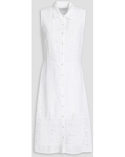 120% Lino Lace-paneled Linen Shirt Dress - White