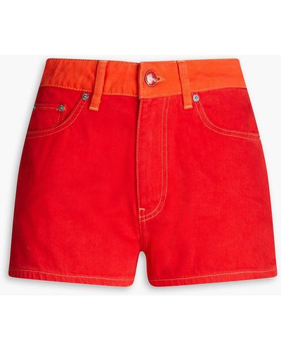 Ganni Two-tone Denim Shorts - Red