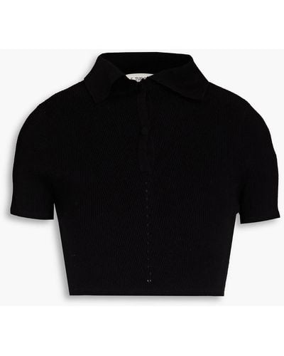 Live The Process Cropped Ribbed-knit Polo Shirt - Black