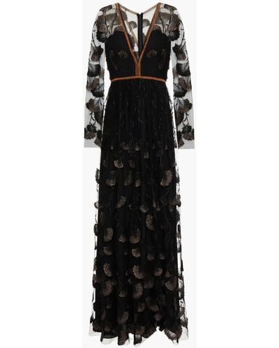 Amanda Wakeley Frayed Metallic Embroidered Tulle Maxi Dress - Black