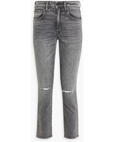 SLVRLAKE Denim Loulou Cropped Distressed Mid-rise Slim-leg Jeans - Grey