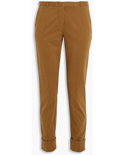 Fabiana Filippi Bead-embellished Stretch-cotton Twill Skinny Pants - Brown