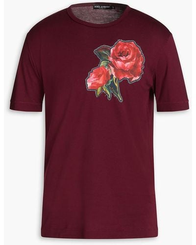 Dolce & Gabbana Bordeaux Roses Baumwoll-Crewneck-T-Shirt - Rot