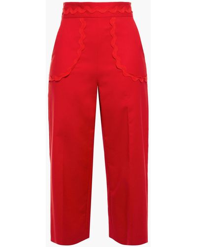 RED Valentino Cropped Rickrack-trimmed Cotton-blend Wide-leg Pants - Red