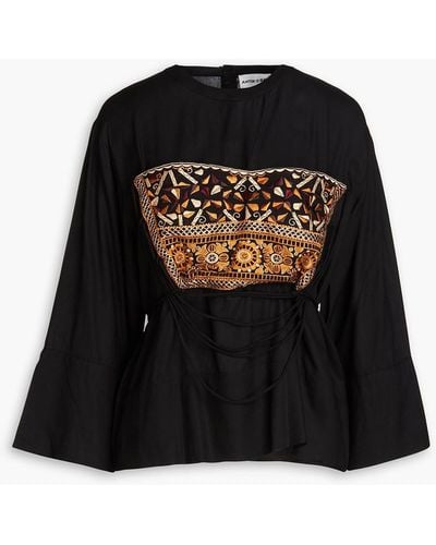 Antik Batik Bettina bluse aus webstoff mit stickereien - Schwarz