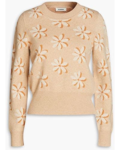 Sandro Anguila Jacquard-knit Wool And Cashmere-blend Sweater - Natural