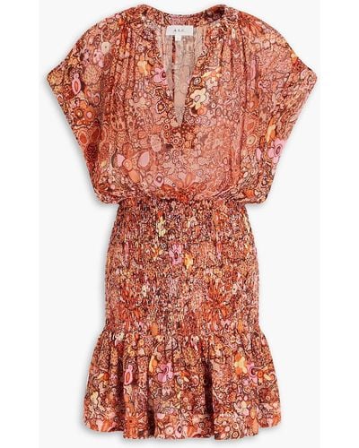 A.L.C. Carly Shirred Floral-print Silk-crepon Mini Dress - Orange