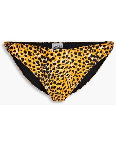 Ganni Tief sitzendes bikini-höschen mit leopardenprint und twist-detail - Gelb