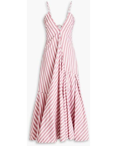 Jil Sander Gathered Striped Cotton-poplin Midi Dress - Pink
